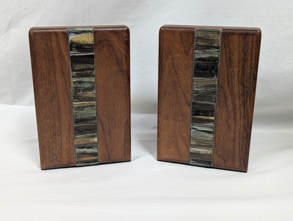 Martz Bookends Marshall Studios Walnut Six Tile Mid Century