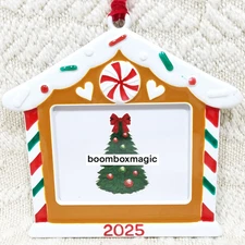 🎄 2025 CHRISTMAS TREE ORNAMENT PHOTO PICTURE FRAME HOLIDAY GINGERBREAD HOUSE