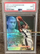 1997 Flair Showcase #5 Sec 2 Row 2 Seat 5 Tim Duncan Rookie Card RC PSA 9 Spurs. rookie card picture