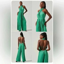 REVOLVE ASTR The Label Damia Criss Cross Halter Wide Leg Jumpsuit Green Small