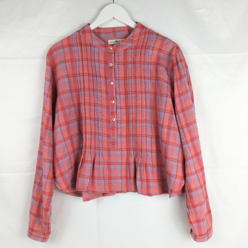 Natural Life Top Gr. M kariert Babydoll Bauern Boho Knopf Popover Langarm