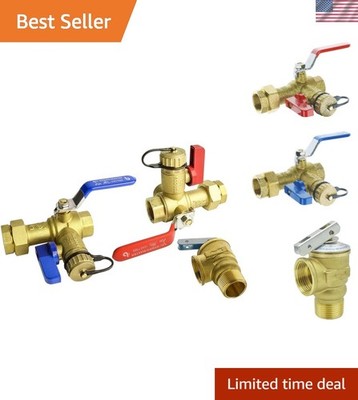 Durable 3/4-Inch IPS Tankless Water Heater Valve Kit with Pressure Relief Valve