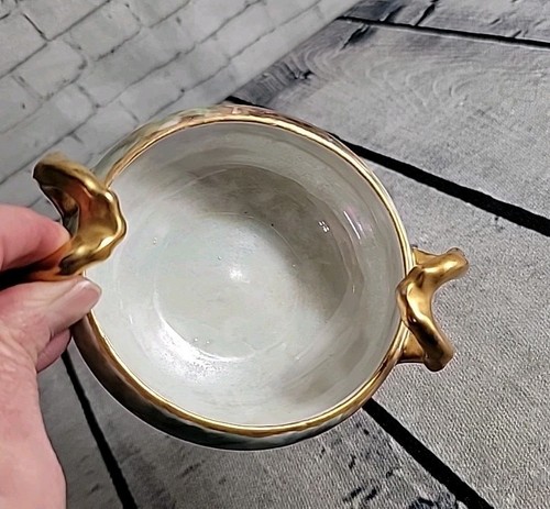 Antique Hand Painted Porcelain Luster  Gold Gilt Trim Trinket/Candy Dish Bavaria - Picture 5 of 9