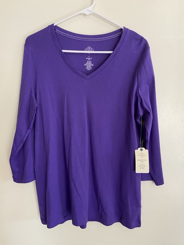 St. John’s Bay V Neck~3/4 Sleeve~Cotton Top/Tee~Violet~Size Large~NWT