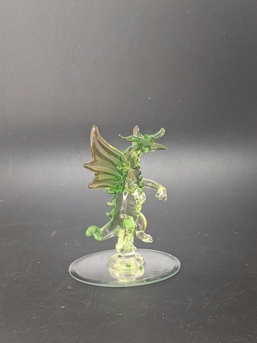 Blown Glass Winged Dragons Set of 4 Mini Figurines on Mirrored Stands 3" - Picture 7 of 12