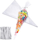 100 Medium Transparent Cone Bags Sweet Clear Plastic Gift Bags with 100 Pieces T