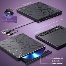 Finopo External CD DVD Drive 8 in 1 USB 3.0 Ultra-Slim Portable for Laptop,