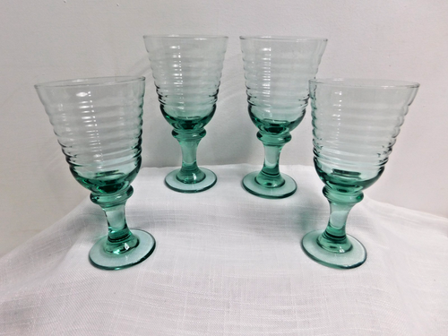 H7 - Libbey Glass USA Sirrus Spanish Green Water Goblets Lot of 4 - Picture 2 of 4