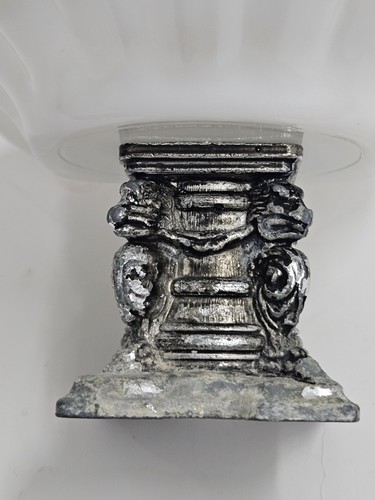 VINTAGE WEISS MILCHGLAS SILBER METALL MUSCHEL SOCKEL SEIFE/SCHMUCKSCHALE MCM - Bild 6 von 12