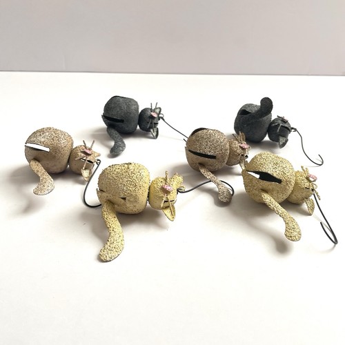 Primitive Katze Katze Metall Jingle Bell Ornamente 6 Stück Posten Weihnachtsbaum - Bild 7 von 9