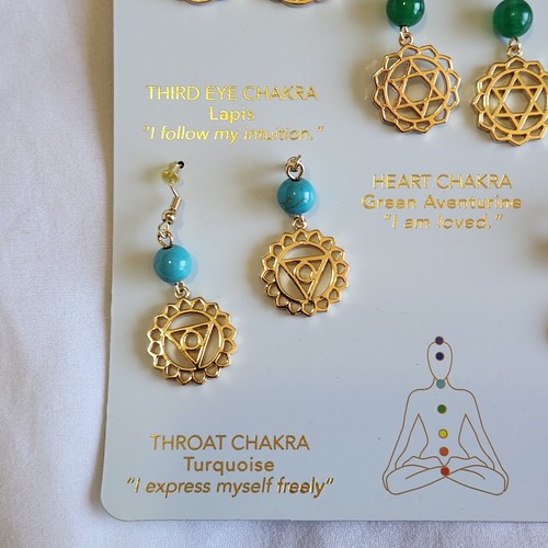 Eye Candy Los Angeles Chakra Earrings 7-Set 18k Gold Plated Brass Natural Stones - Picture 6 of 9