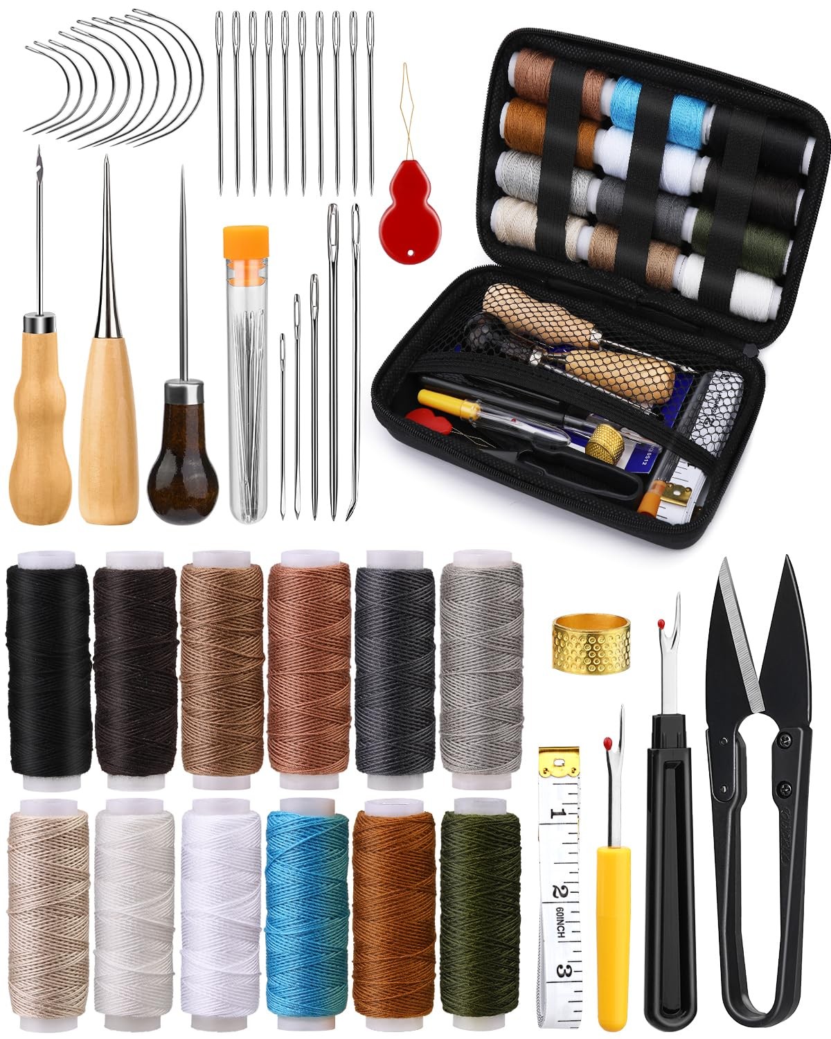 Heavy Duty Sewing Kit, 48pcs Needle and Thread Kit with Upholstery Thread Nee...