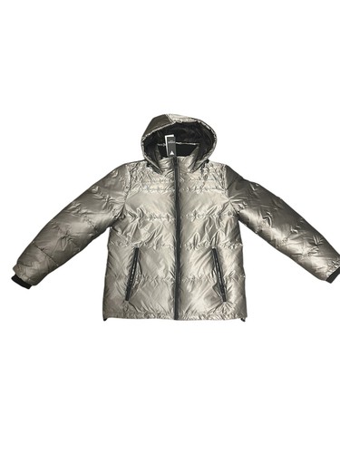 GUESS Men's Holographic Hooded Puffer Jacket gray GRAPHITE Shine glossy finish M - Picture 6 of 6