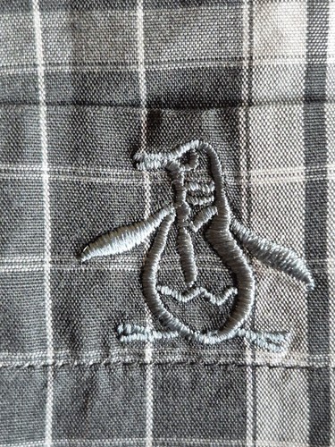 Vintage Pinguin von Munsingwear Herren L Baumwolle Langarm Knopfleiste grau kariert - Bild 9 von 12