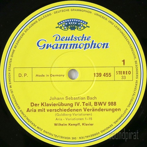 WILHELM KEMPFF BACH GOLDBERG VARIATIONS BWV 988 DGG ED.1 STEREO 139455 NM - Picture 3 of 3