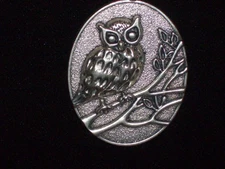 Unique Antiqued Silvertone Oval Owl on Branch Large Pendant/Necklace- 1 Pc.