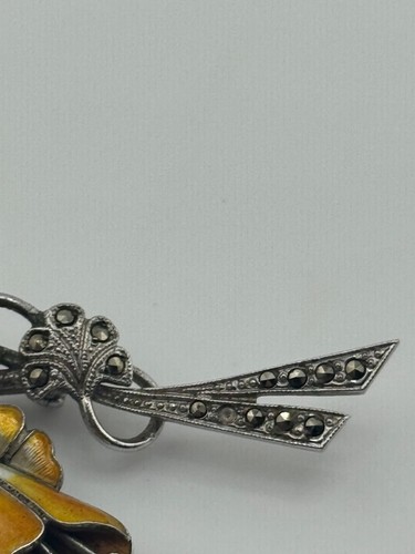 Broche prendedor vintage de plata de ley con esmalte de marcasita - Imagen 11 de 17