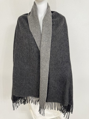 Max Mara Cashmere 2X Cashmere Shawl Scarf Gray Dark Gray Italy Unisex 30” x 80” - Picture 2 of 4
