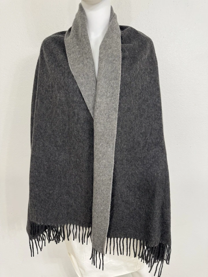 Max Mara Cachemira 2X Cachemira Mantón Bufanda Gris Oscuro Italia Unisex 30” x 80” Foto 2 de 4