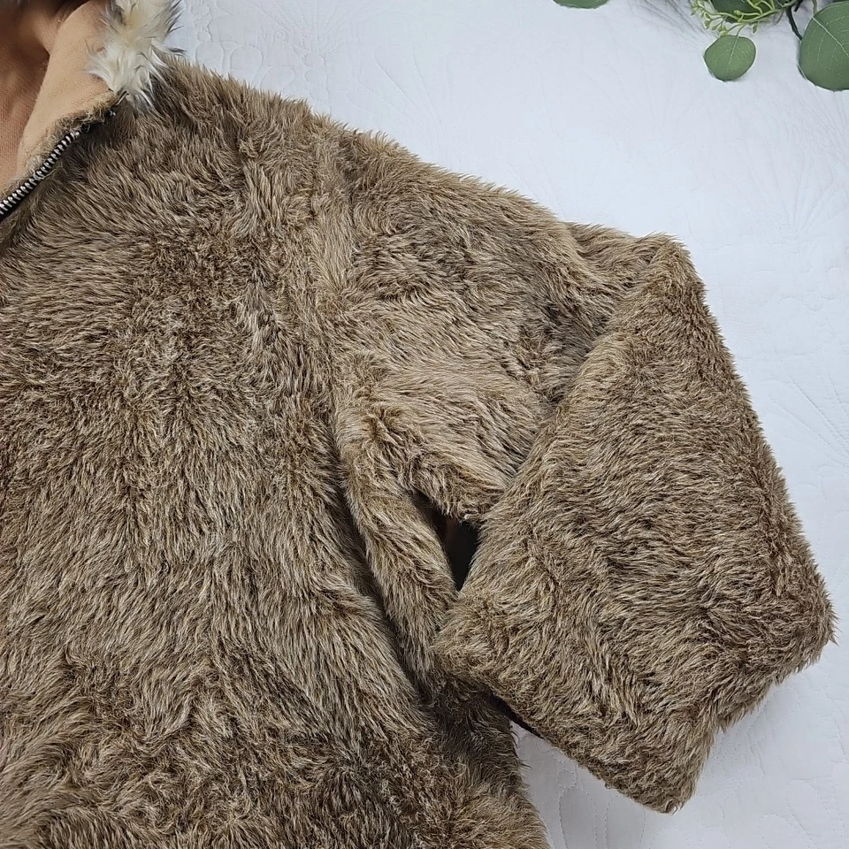 VTG Towncraft Jcpenny Fur Coat Brown Full ZIp Hooded Size L Metal Zip - Image 4 of 4