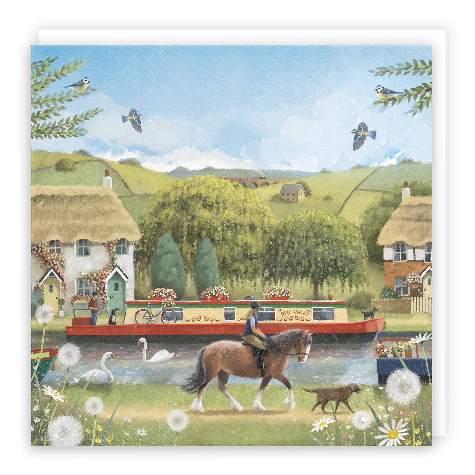 Blank Any Occasion Card Canal Narrowboat Horse Riding Milo's Gallery