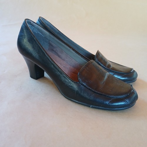Aerosoles Heelrest Size 8.5 M Black Leather Pumps Slip On Women's Shoes Heels - Picture 5 of 7