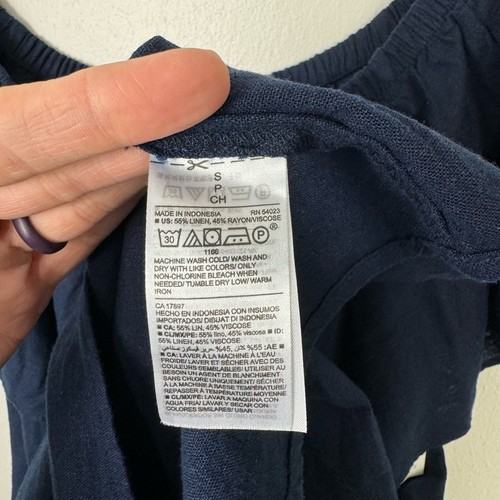Old Navy NWT Women's S Off the Shoulder Ruffle Navy Blue Linen Blend Shift Dress - Picture 8 of 8