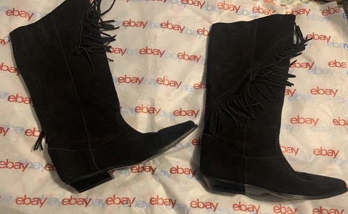 Rare Vintage SOULIERS Black Leather Fringe Boots Sz 6.5 Made In Spain - Picture 16 of 16