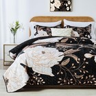 Yogeneg Full Queen Size Quilt Full/Queen(90"x96"), Black Floral