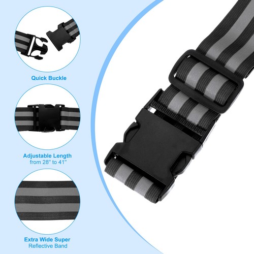 2 Pcs Adjustable Reflective Running Belt 1.5 Inch, Black - Picture 3 of 7
