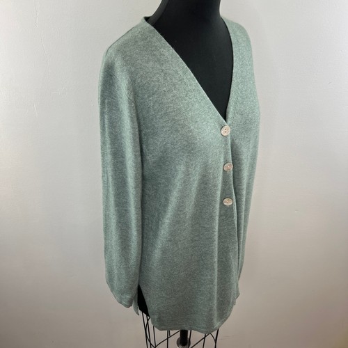 VTG Soft Surroundings Heathered Green Wool Cashmere Angora Cardigan Sweater M - Picture 3 of 7