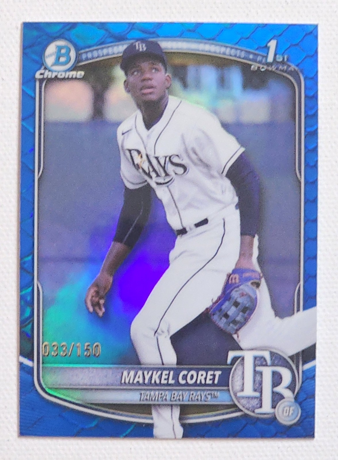 2025 Bowman Chrome Maykel Coret 1st Blue Reptilian Refractor /150 Rays #BCP-240