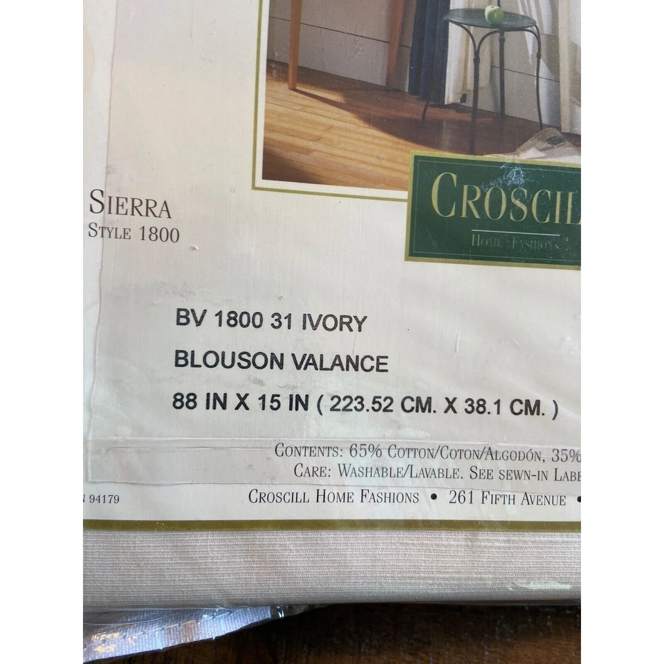 New Croscill Blouson Valance Sierra Style 1800 in Ivory 88"x15" Set of 4 - Image 4 of 4