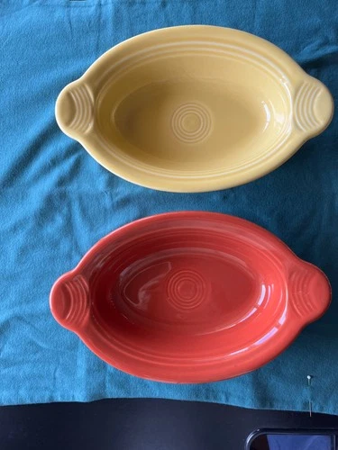 Vtg Fiesta Ware USA HCL Single Serve Oval Casserole Baking Dish Bowls Lot of 2