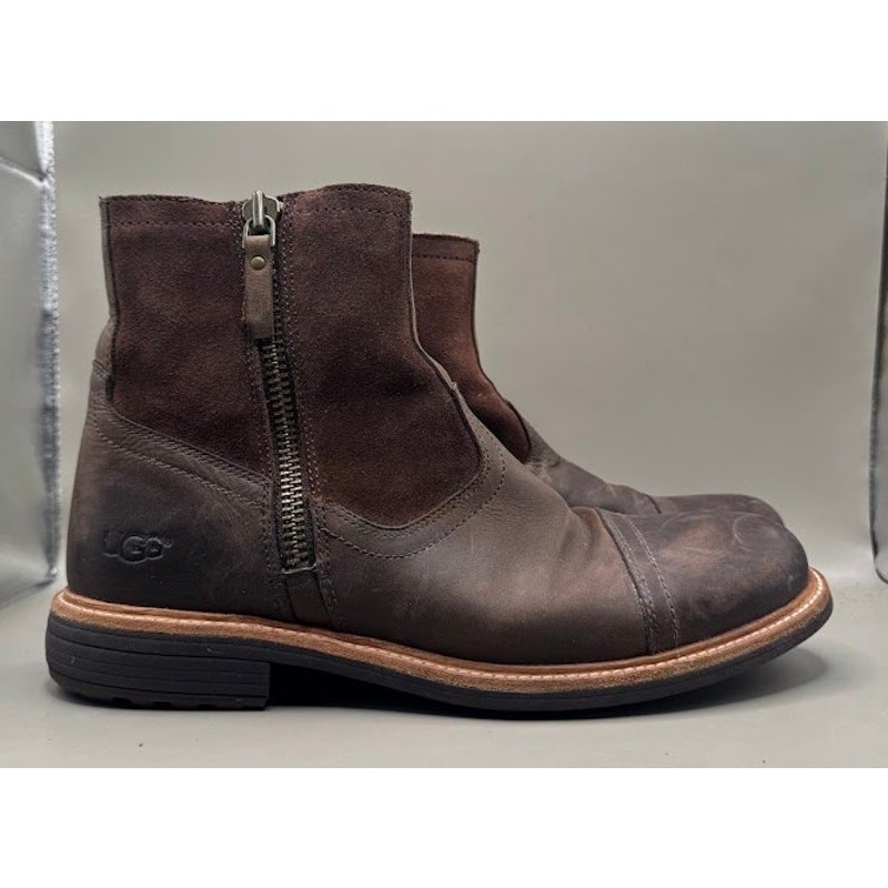 UGG Dalvin Mens Grizzly Leather Suede Shearling Zip Ankle Boot