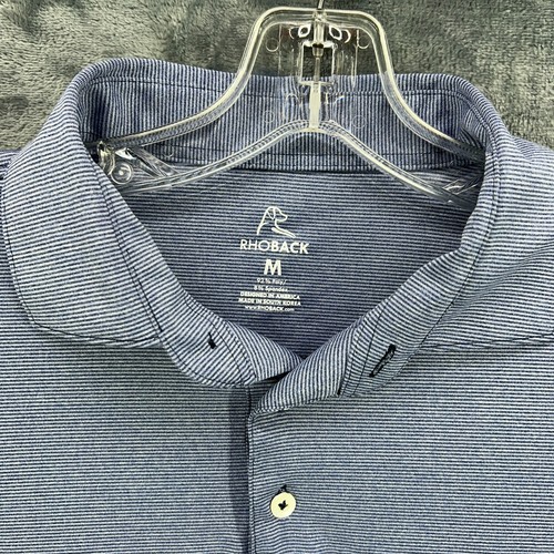 Rhoback Shirt Herren mittelblau gestreift Golf Polo Performance Stretch Logo - Bild 3 von 11