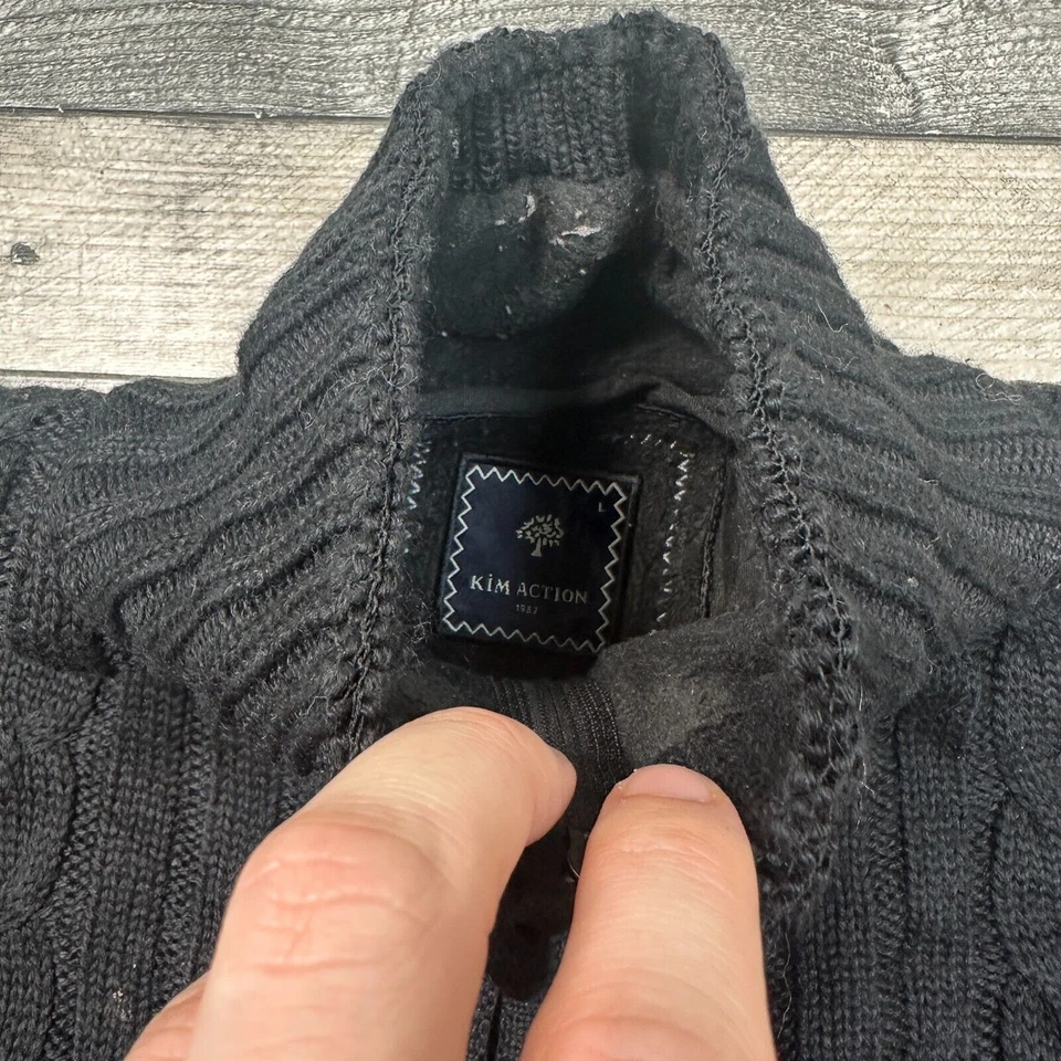 Chaqueta de Lana Kim Action Cremallera Completa Mezcla de Lana Cable Negra Para Hombre Grande Foto 3 de 4