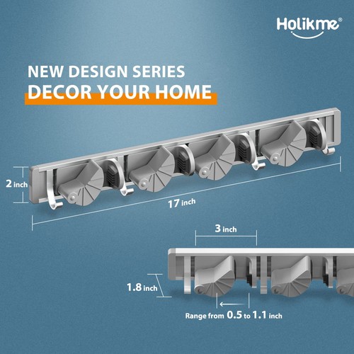 Holikme Wischmopp Besen Halter Wandhalterung Metall Speisekammer Organisation und Aufbewahrung Gar... - Bild 6 von 6