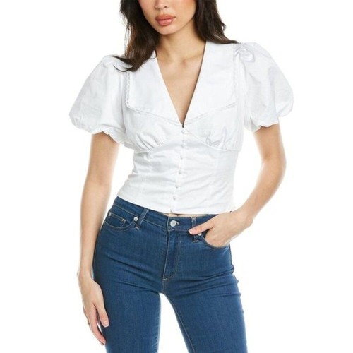 Blusa Top ASTR Maiden Algodón Manga Corta Abullonada en Blanco Nueva con Etiquetas Mujer Talla Única - Imagen 2 de 7