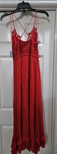 NWT Free People Adella Maxi Slip Dress Bright Red Crochet Strappy M MSRP $148 - Picture 7 of 12