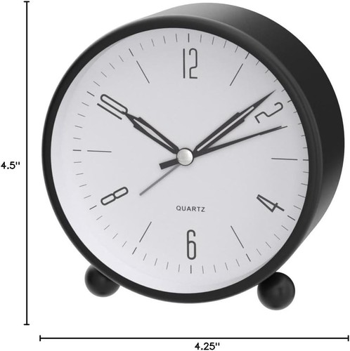 Reloj Despertador Analógico, Reloj Pequeño 4 Pulgadas Súper Silencioso Sin Tictac con Negro - Imagen 8 de 8