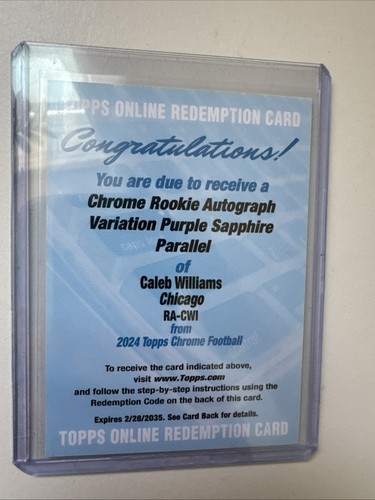 2024 Topps Chrome Sapphire Caleb Williams Purple Refractor Auto Redemption #/10