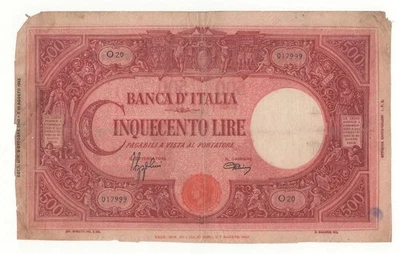 500 LIRE GRANDE C ( B.I ) DECR 08 - 10 - 1943 REPUBBLICA SOCIALE ITALIANA - Bild 1 von 2