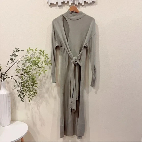 Moon River Sage Green Long Sleeve Pullover Wrap Knit Sweater Dress One Size NWT - Picture 3 of 6