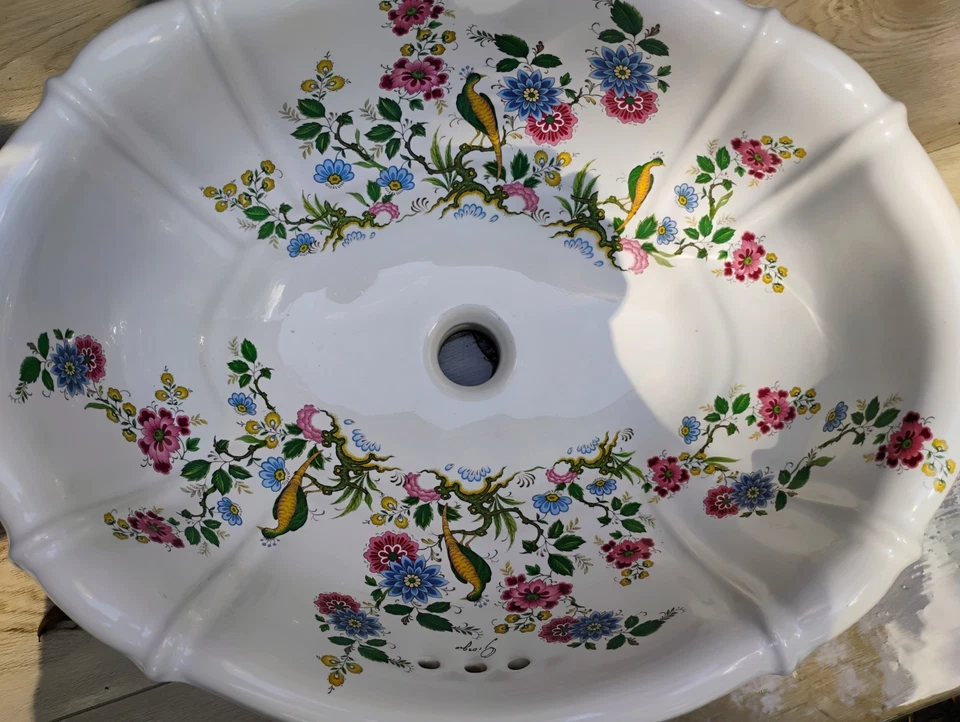 ITALIA VINTAGE GIORGIO PINTADO A MANO/PORCELANA FLORAL ¡FREGADERO DE BAÑO!! Foto 2 de 3