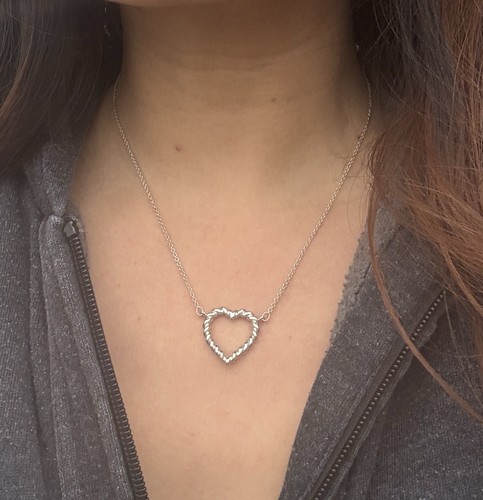 Tiffany & Co. Sterling Silver Twist Robe Open Heart Necklace 16” - Picture 3 of 11