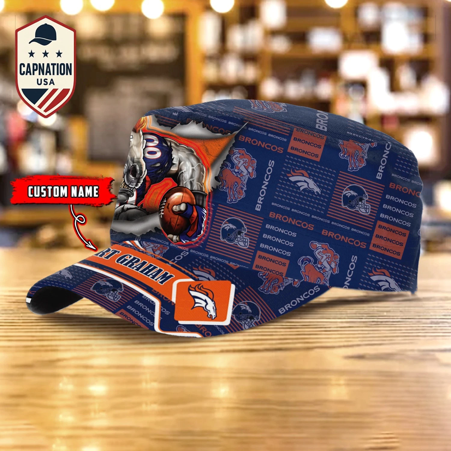 Denver-Broncos Custom Military Cap N-F-L Flat Cap Baseball Cap Gift For Men