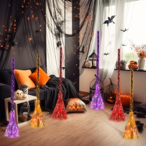 6 Pcs Halloween Broomstick Lights Outdoor Pre-lit Witch Broomstick Pathway - Bild 6 von 8