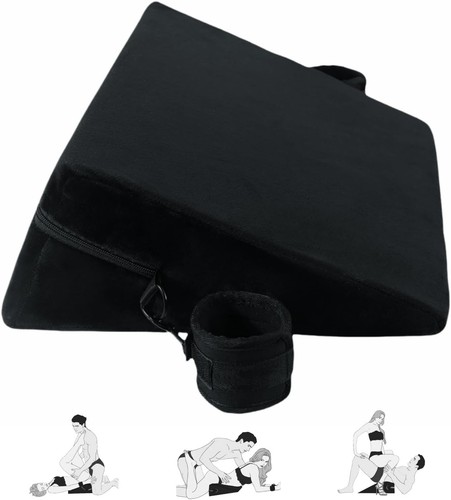 Sex Furniture Pillow Foam with Handcuffs Position Cushion Ramp 1 Piece, Black