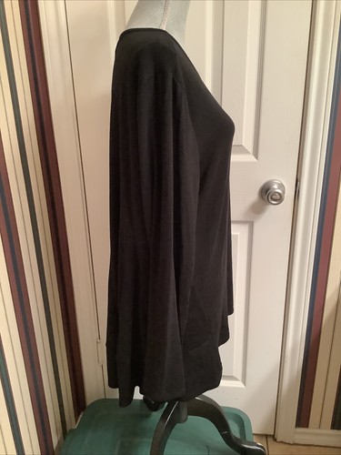 Chico’s Top Shirt 3 ~ X-large Long Sleeve Scoop Neck Black Hi-lo Tunic - Picture 3 of 11